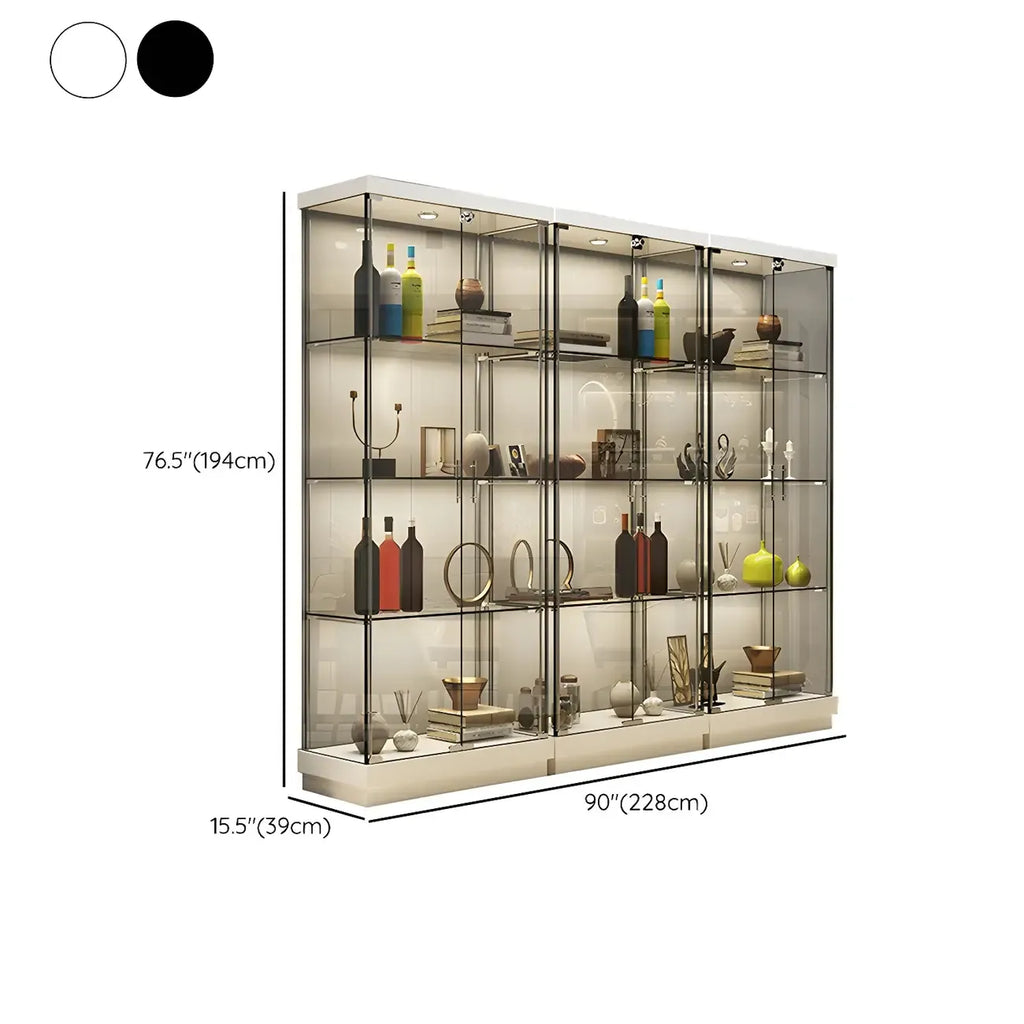 Vitrine haute en verre noir transparent avec éclairage