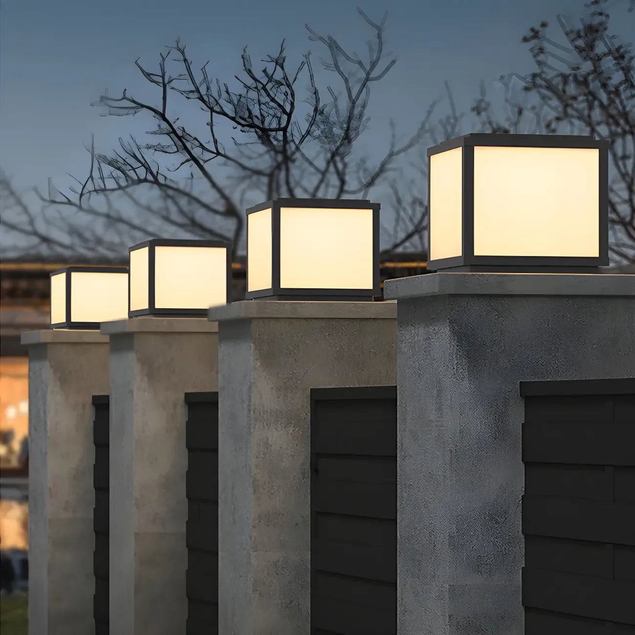Lampes solaires d'extérieur cubiques en métal noir