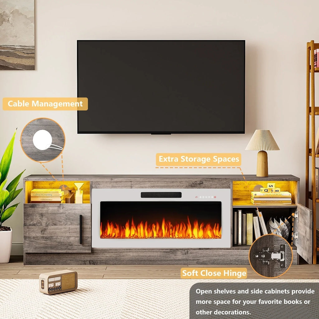 Meuble TV Bossin 70 avec cheminée électrique 36 pouces, compatible avec les téléviseurs jusqu'à 80 pouces, éclairage LED 16 couleurs/centre multimédia