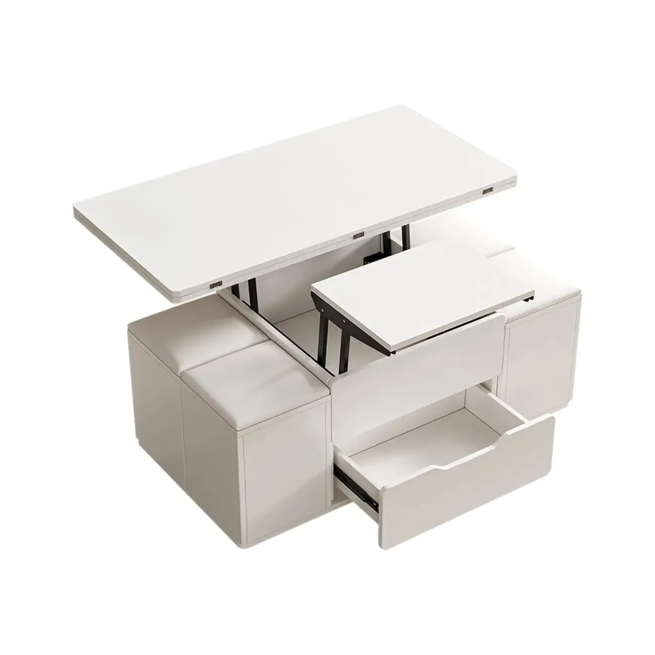 Table basse pliable à plateau relevable avec 4 tabourets et rangement