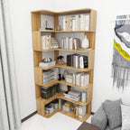Bibliothèque d'angle en bois composite à 6 étagères