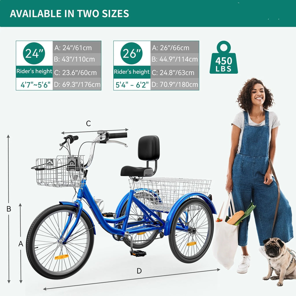 26 Tricycles pour adultes à 3 roues, 7 vitesses