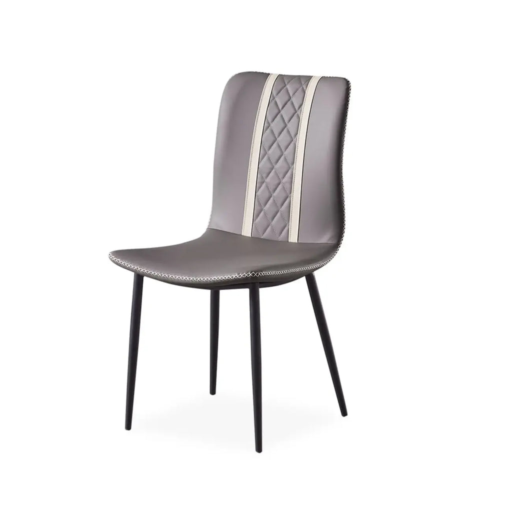 Chaise de salle à manger moderne sans accoudoirs, en similicuir gris et pieds en métal