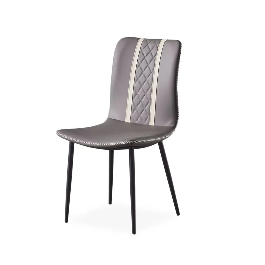Chaise de salle à manger moderne sans accoudoirs, en similicuir gris et pieds en métal