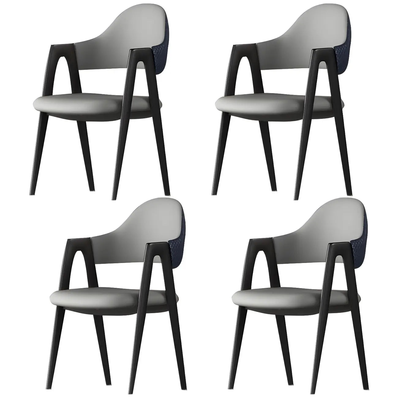 Chaise de salle à manger moderne en cuir avec dossier incurvé et accoudoirs ouverts