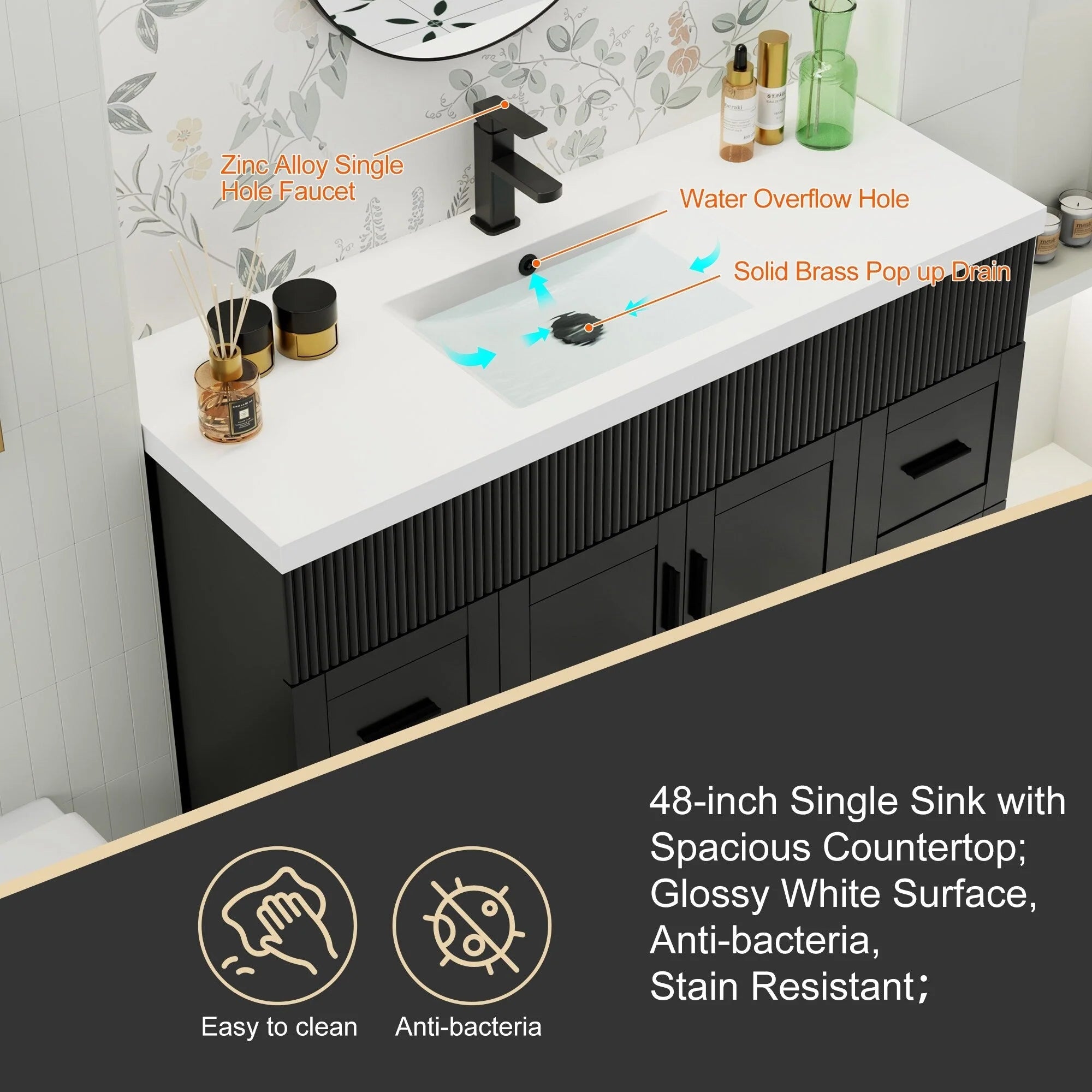 Ensemble meuble-lavabo Wavy Line 30/36/48 avec lavabo et robinet