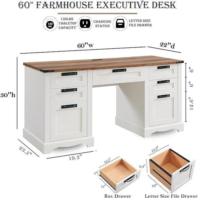 Bureau de direction style ferme, bureau en bois pour bureau à domicile, bureau d'ordinateur