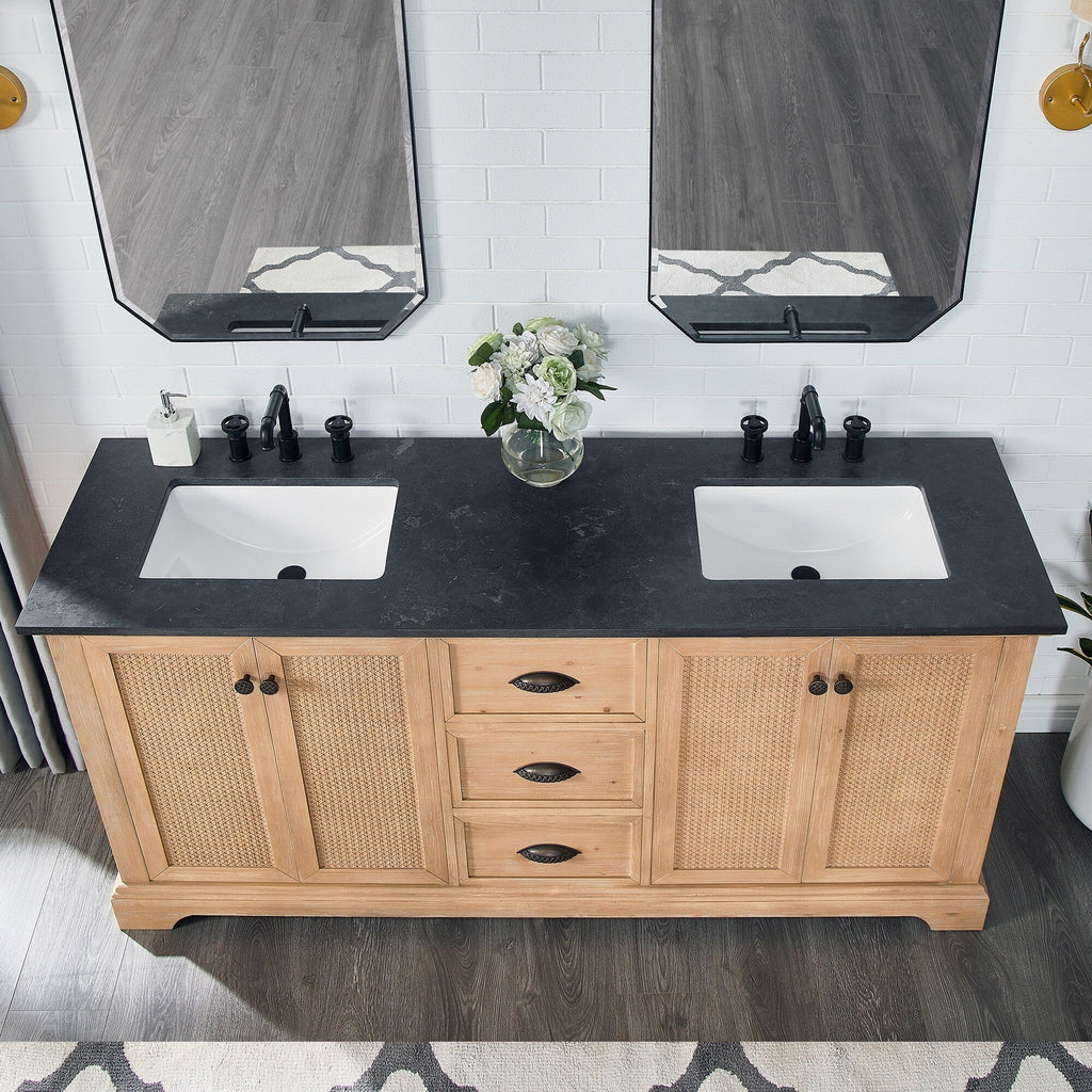 Meuble-lavabo Hervas avec plateau en marbre naturel, sans miroir.
