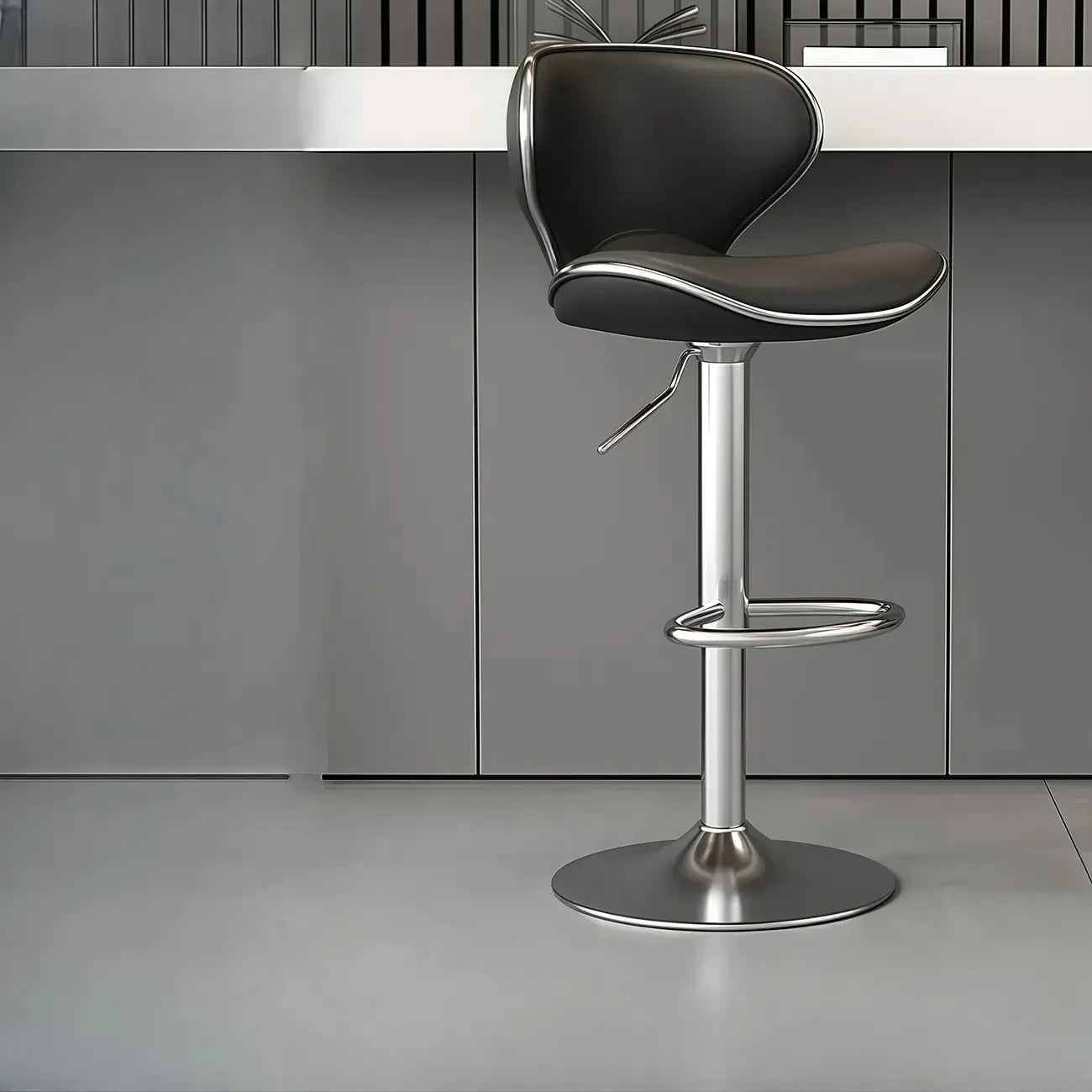 Tabouret de bar pivotant et réglable avec selle rembourrée en cuir