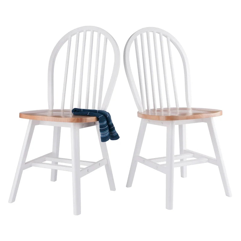 Ensemble de 2 chaises Windsor, naturel et blanc