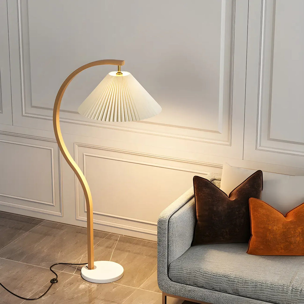 Lampadaire moderne arqué avec abat-jour plissé réglable