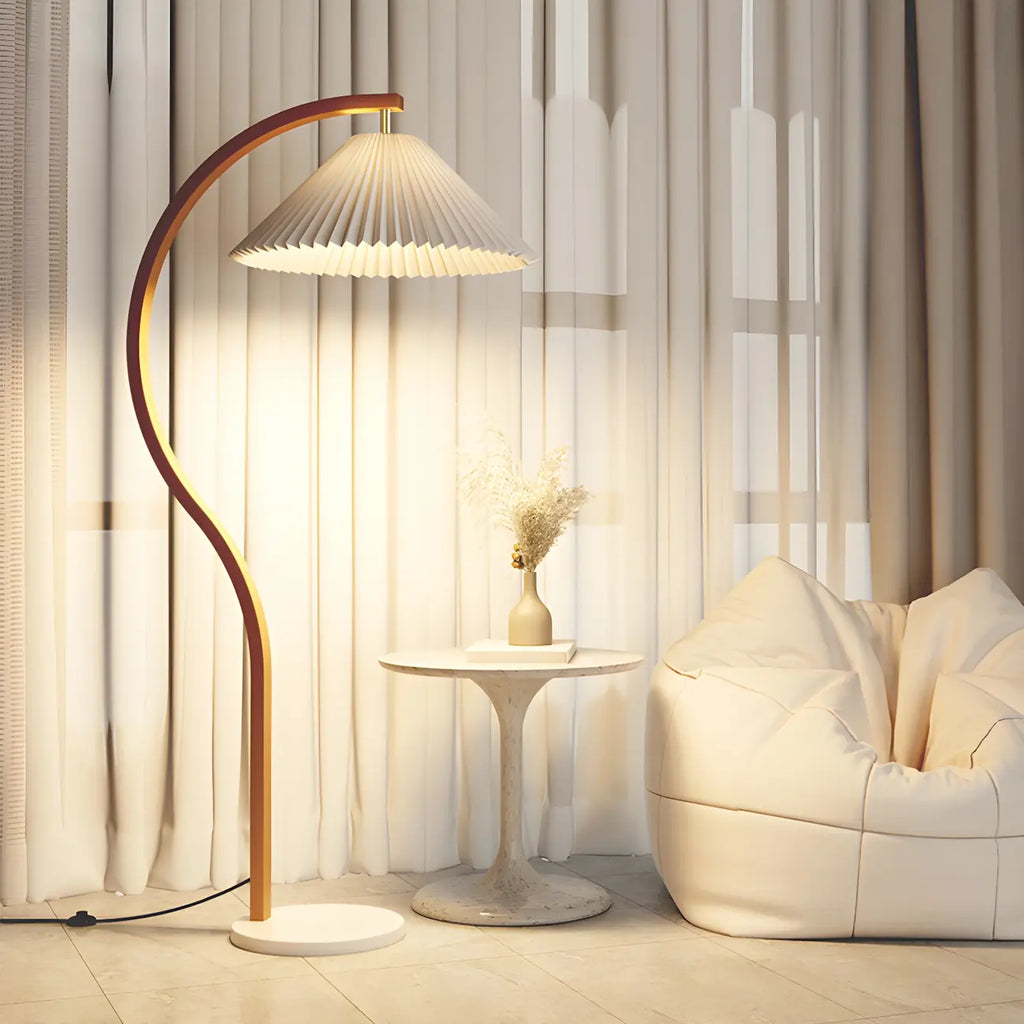 Lampadaire moderne arqué avec abat-jour plissé réglable
