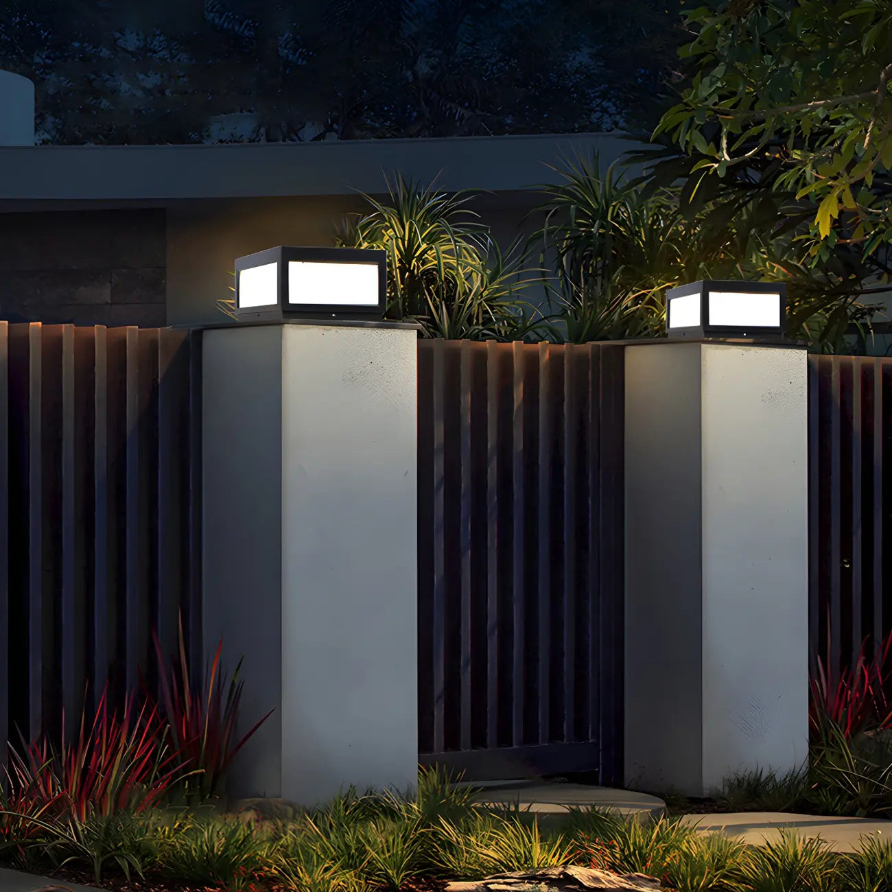 Lampadaires solaires LED rectangulaires noirs pour l'extérieur