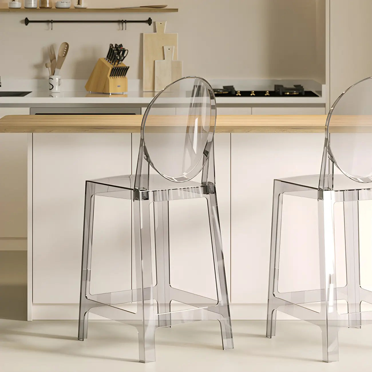 Tabouret de bar moderne en acrylique lisse et élégant avec dossier circulaire