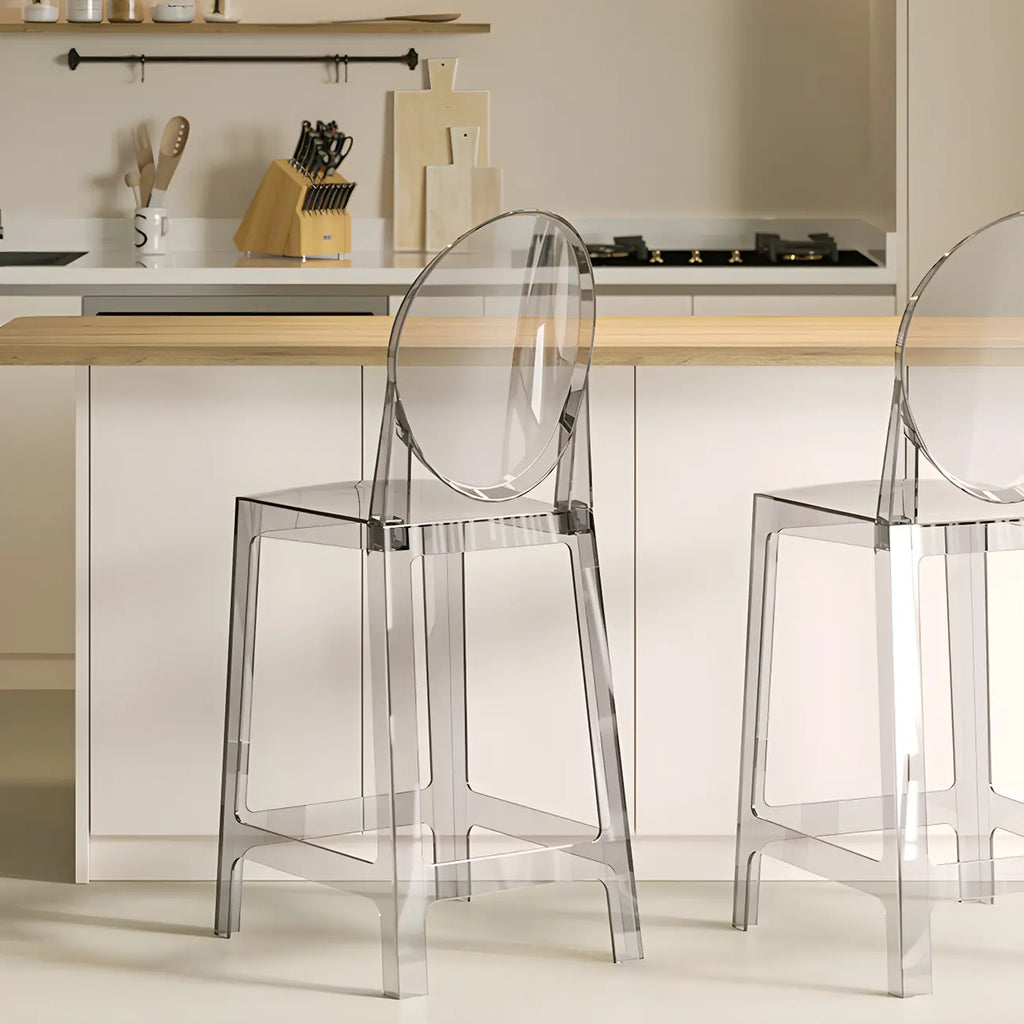 Tabouret de bar moderne en acrylique lisse et élégant avec dossier circulaire