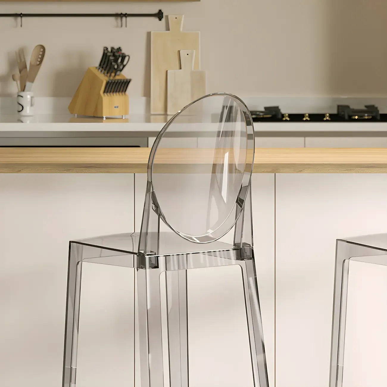 Tabouret de bar moderne en acrylique lisse et élégant avec dossier circulaire