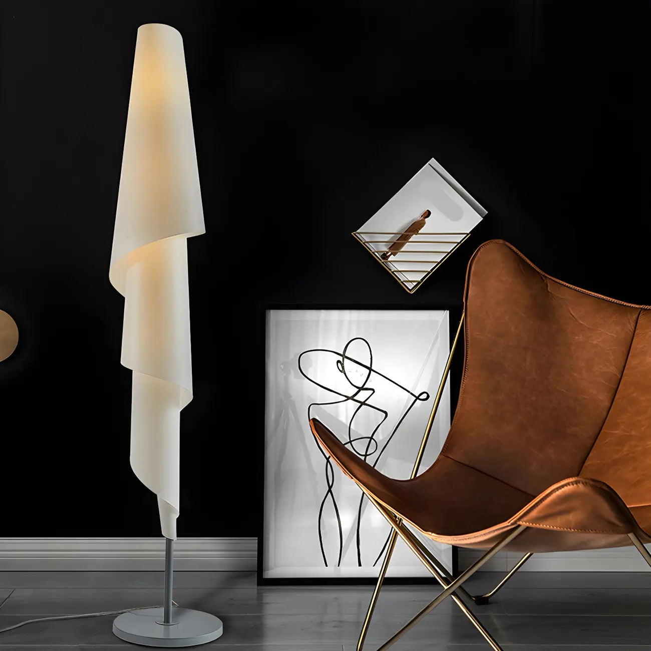 Lampadaire LED spiralé blanc unique pour la décoration du salon