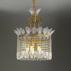 Lustre rétro doré à pampilles rondes en cristal et pompons