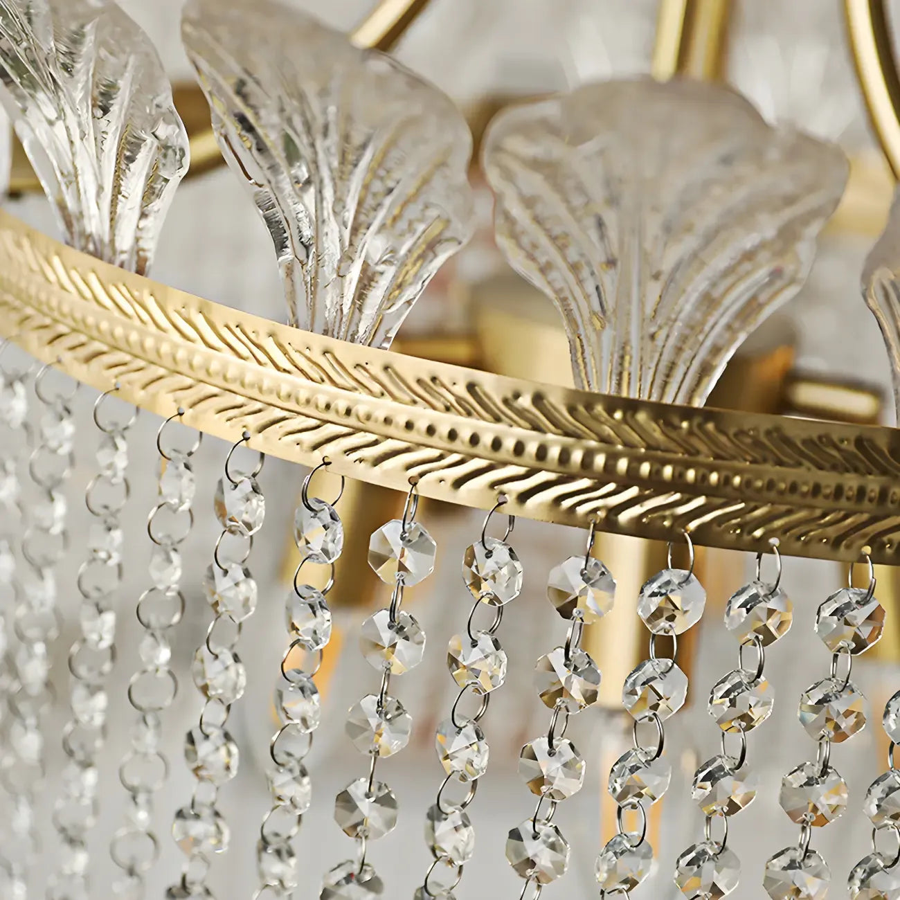 Lustre rétro doré à pampilles rondes en cristal et pompons