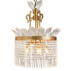 Lustre rétro doré à pampilles rondes en cristal et pompons
