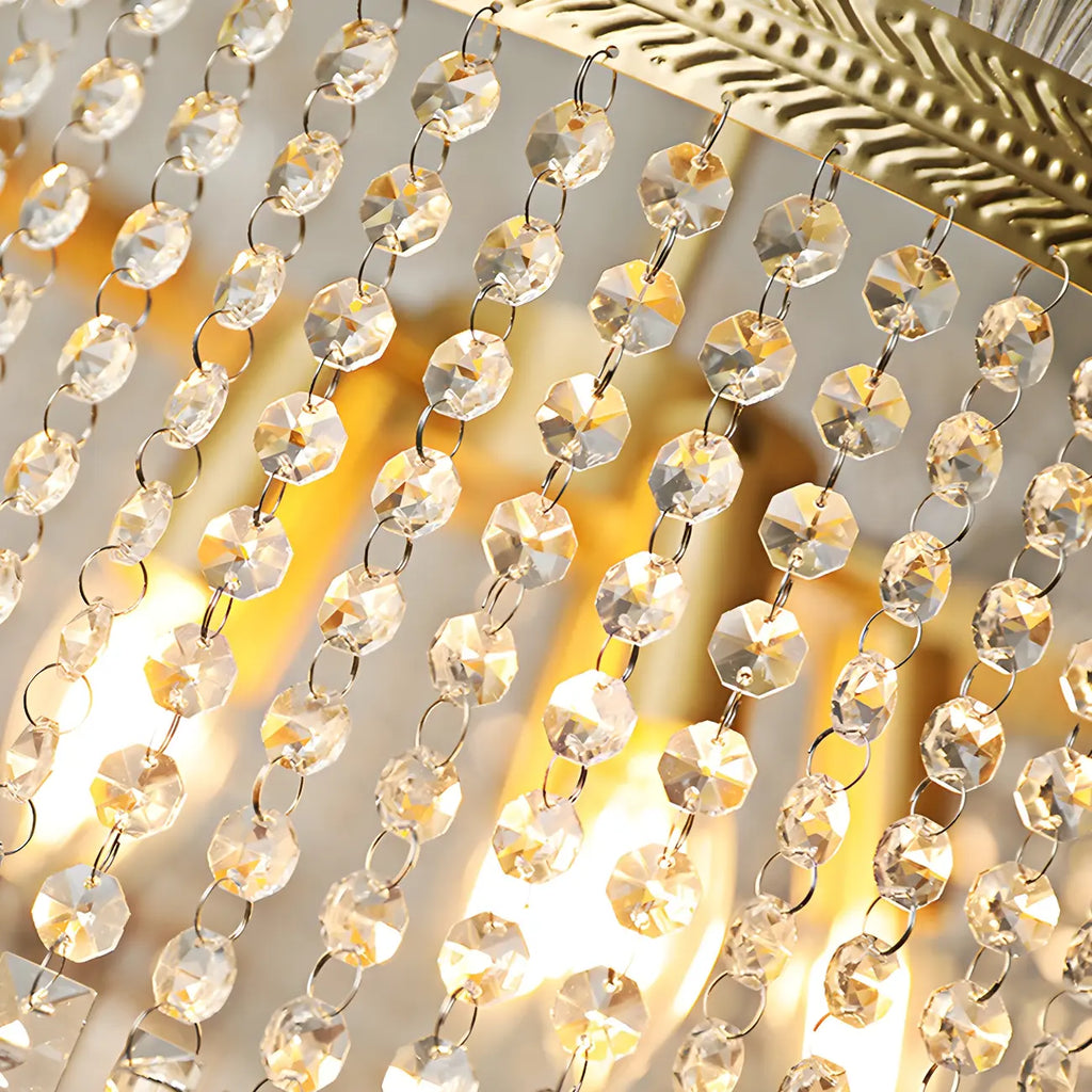 Lustre rétro doré à pampilles rondes en cristal et pompons
