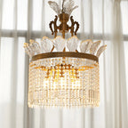 Lustre rétro doré à pampilles rondes en cristal et pompons