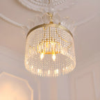 Lustre rétro doré à pampilles rondes en cristal et pompons