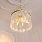 Lustre rétro doré à pampilles rondes en cristal et pompons