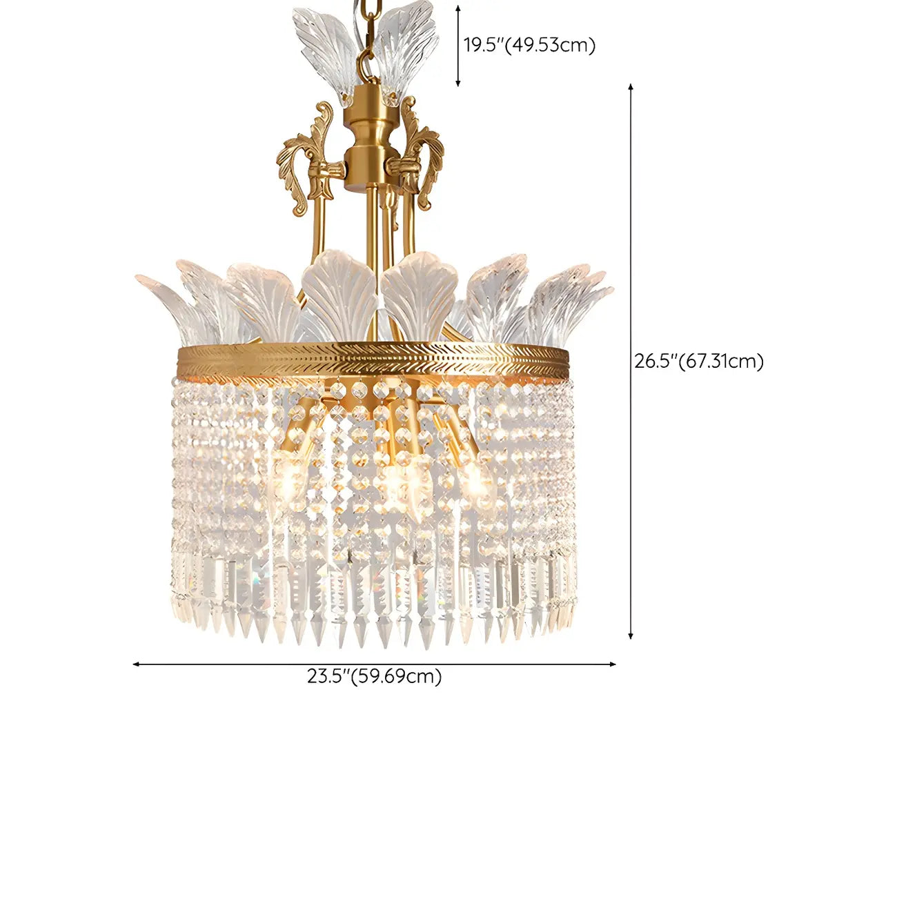Lustre rétro doré à pampilles rondes en cristal et pompons
