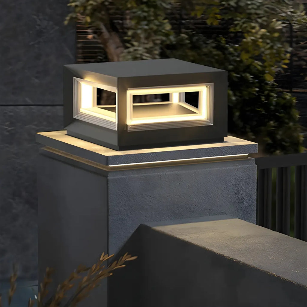Lampe de poteau LED géométrique moderne en métal noir