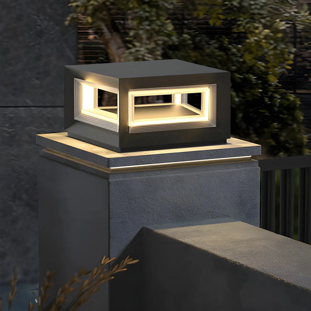Lampe de poteau LED géométrique moderne en métal noir