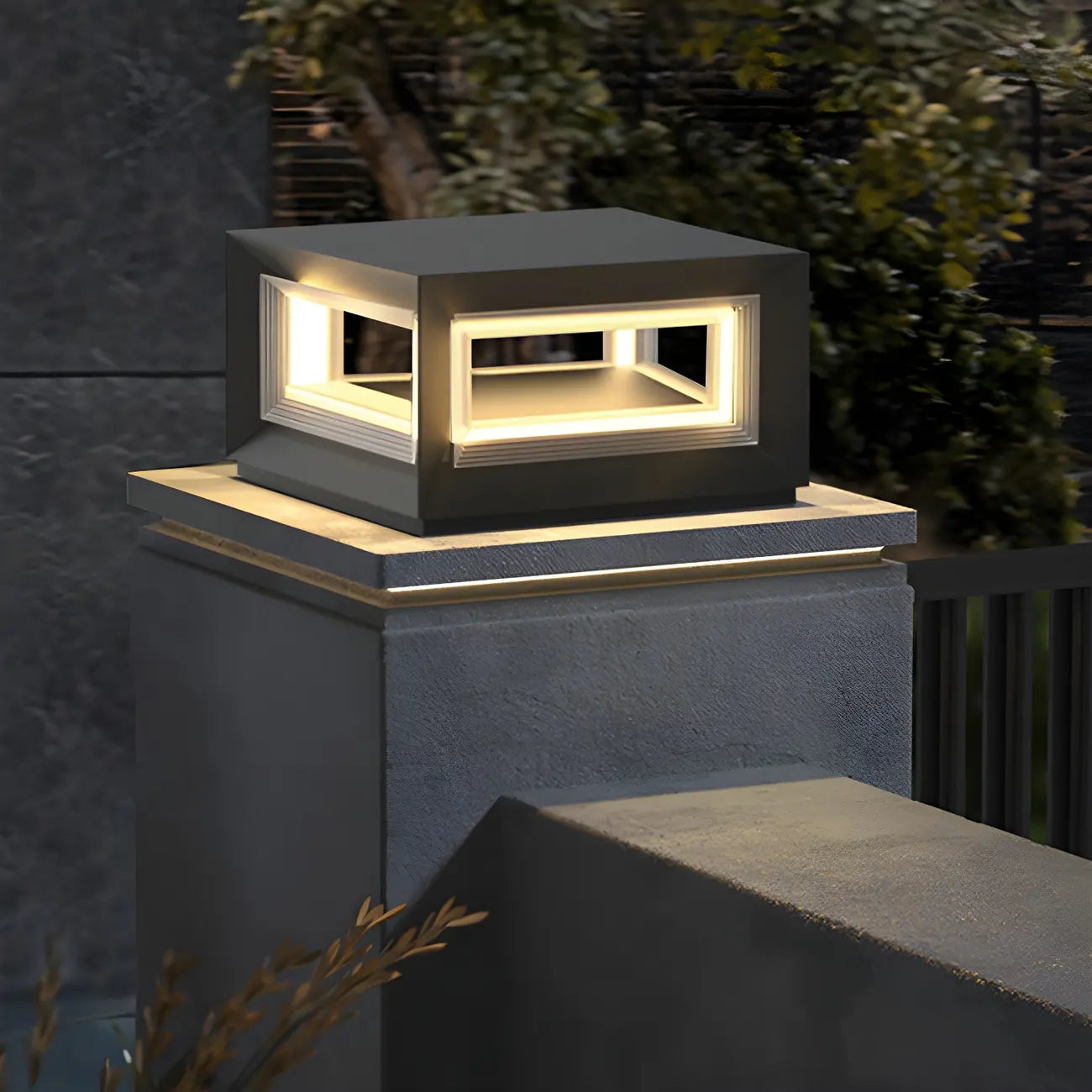 Lampe de poteau LED géométrique moderne en métal noir
