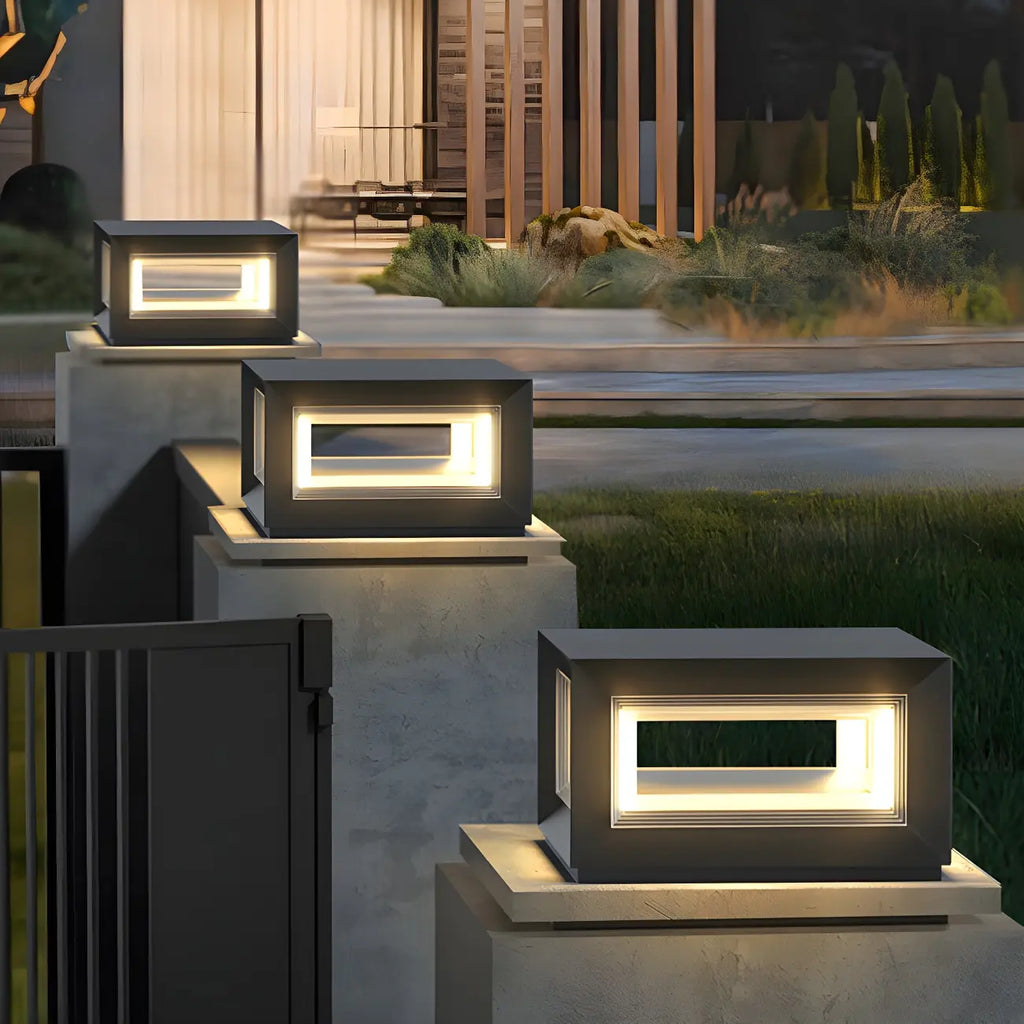 Lampe de poteau LED géométrique moderne en métal noir