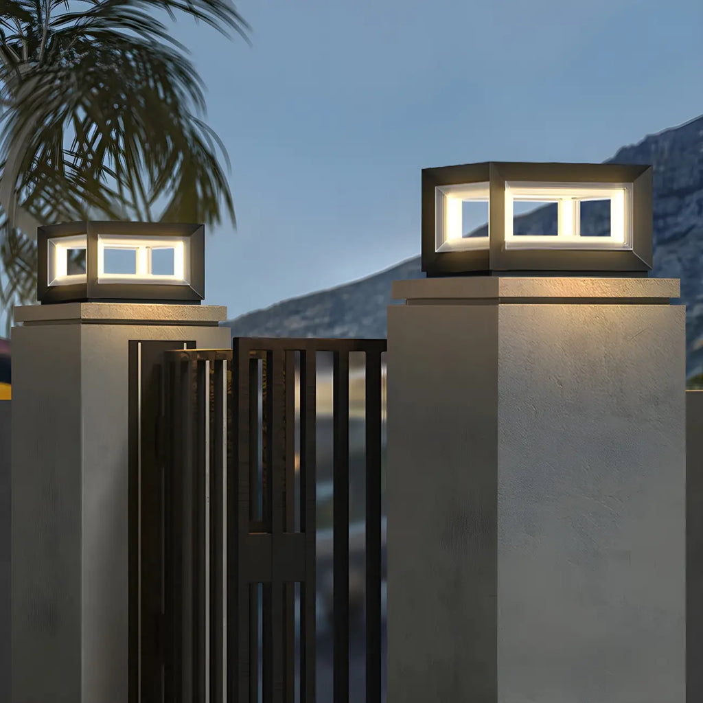 Lampe de poteau LED géométrique moderne en métal noir