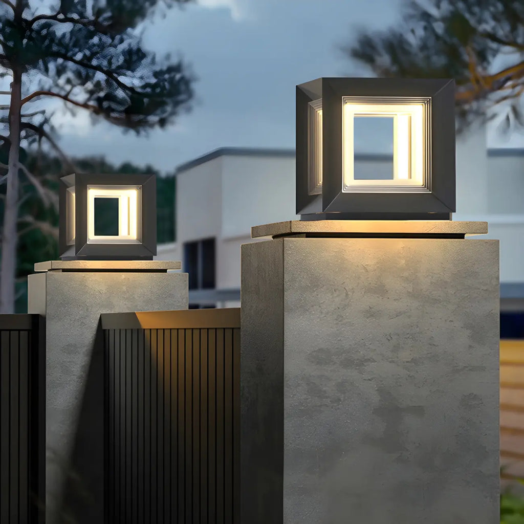 Lampe de poteau LED géométrique moderne en métal noir