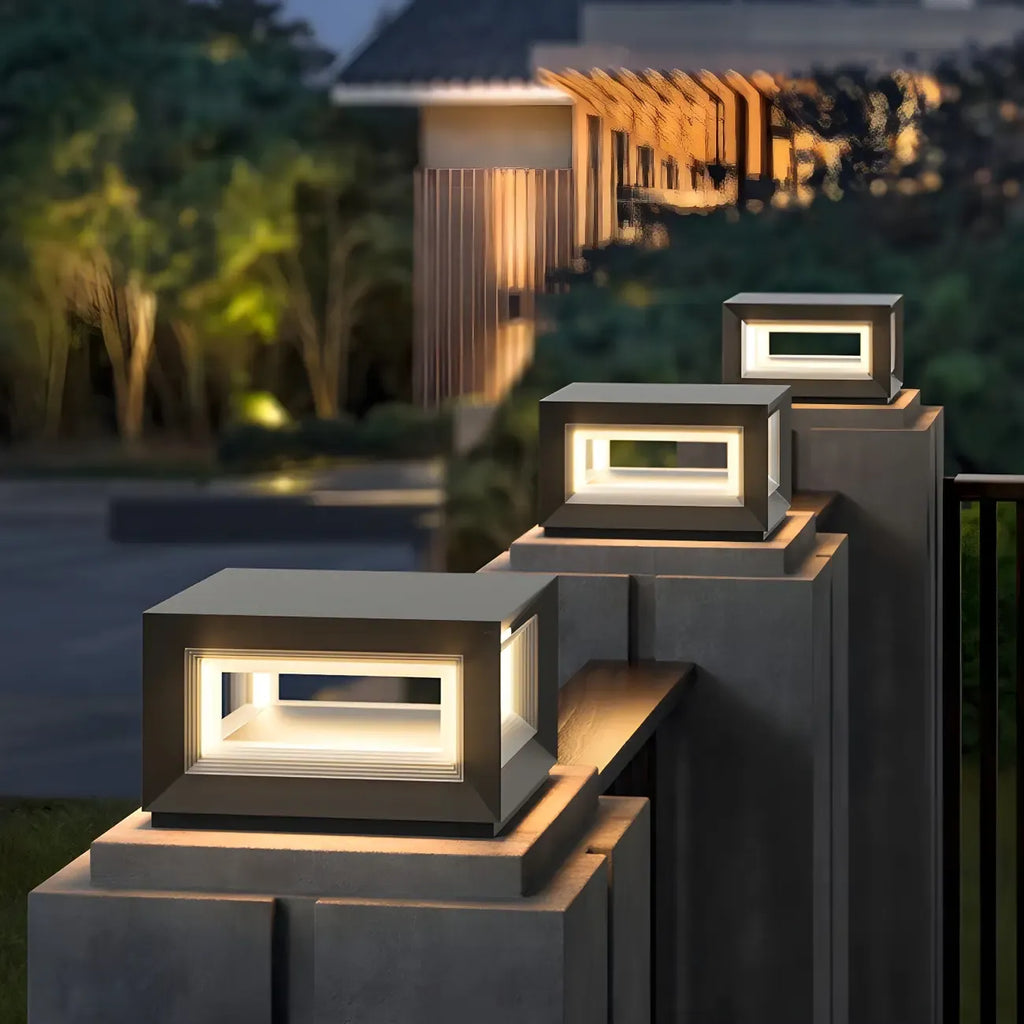 Lampe de poteau LED géométrique moderne en métal noir