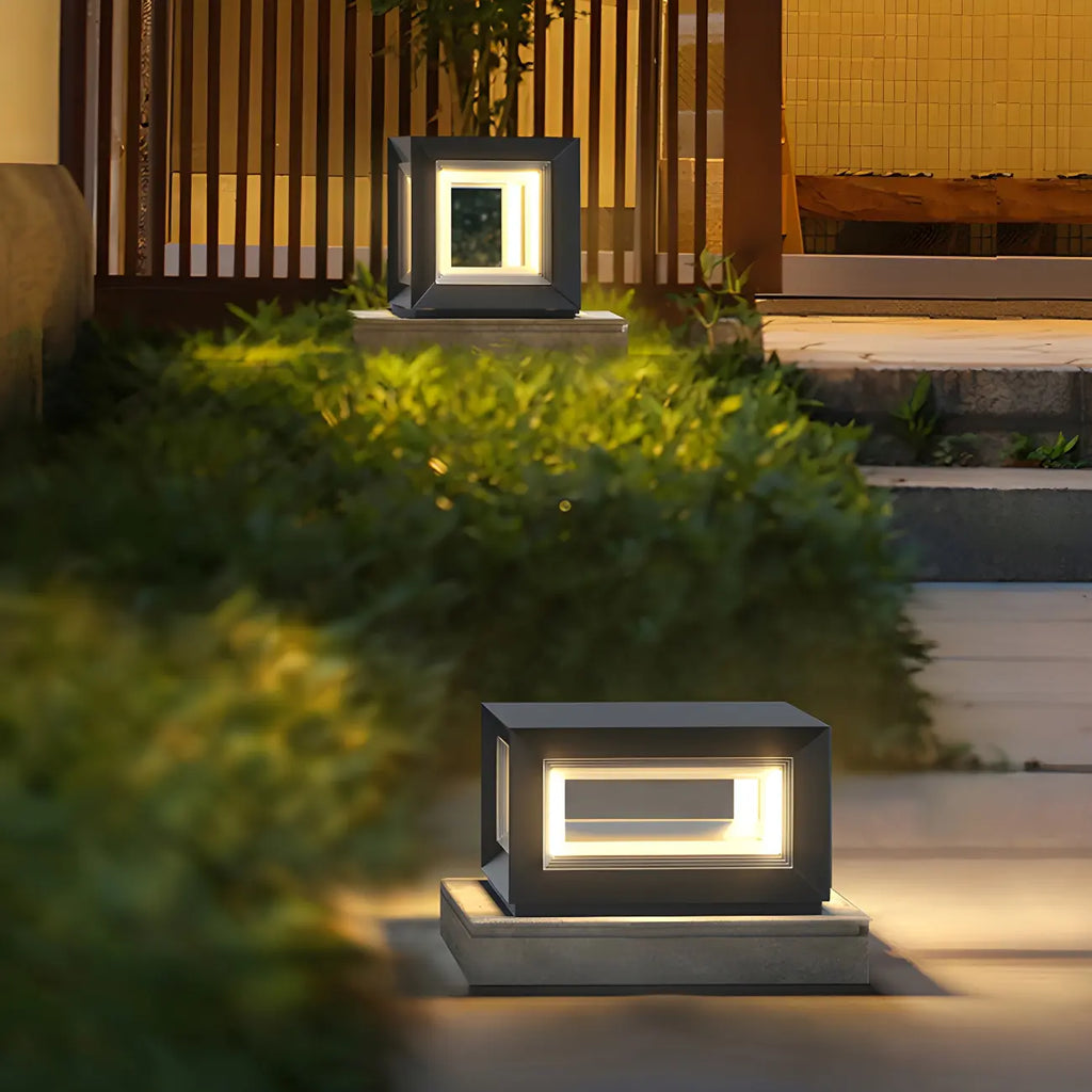 Lampe de poteau LED géométrique moderne en métal noir