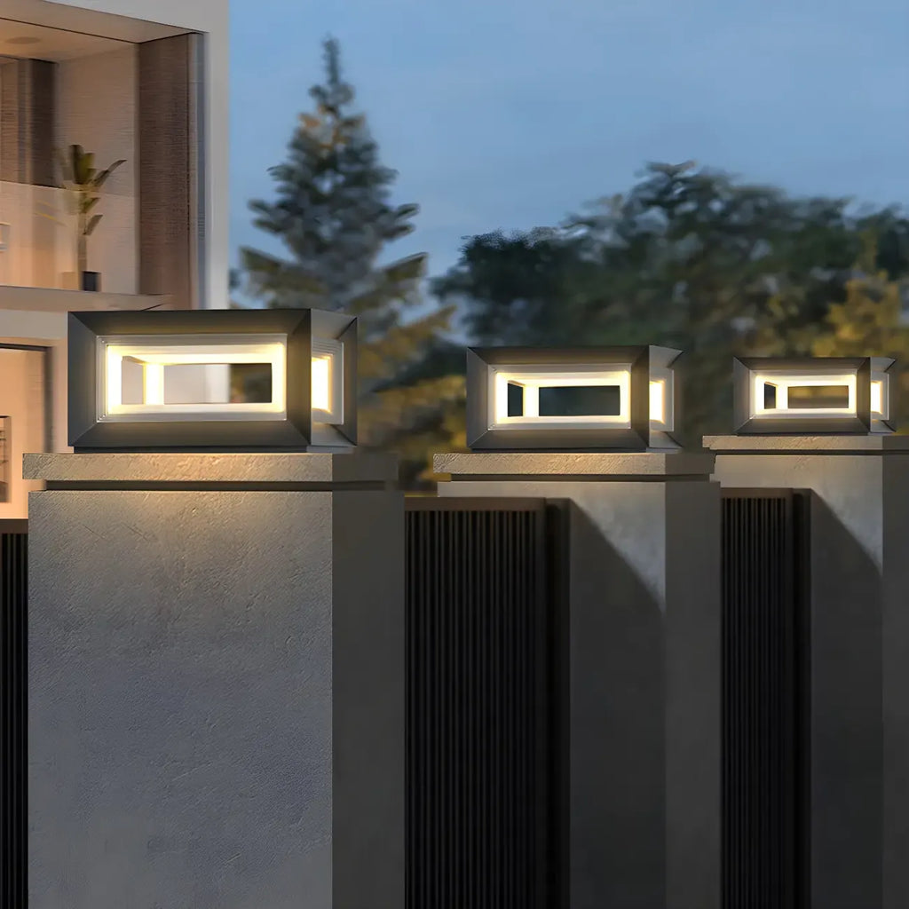 Lampe de poteau LED géométrique moderne en métal noir