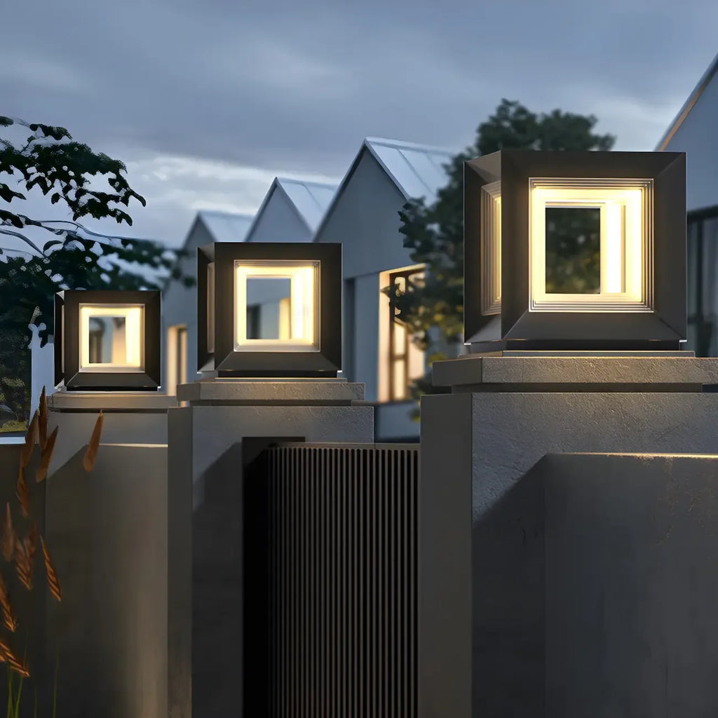 Lampe de poteau LED géométrique moderne en métal noir