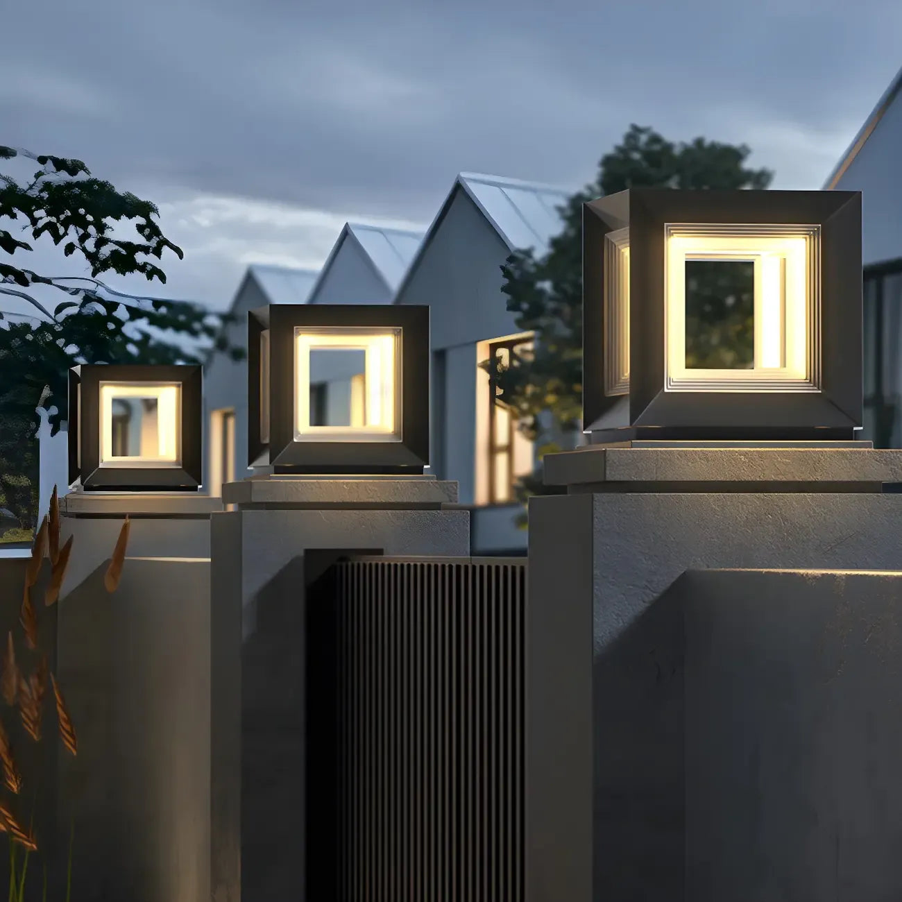 Lampe de poteau LED géométrique moderne en métal noir