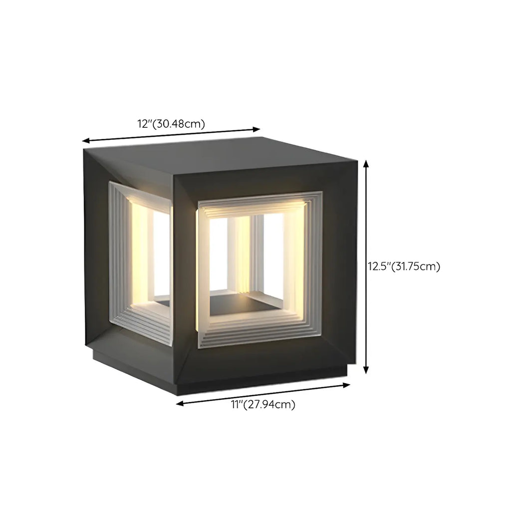 Lampe de poteau LED géométrique moderne en métal noir