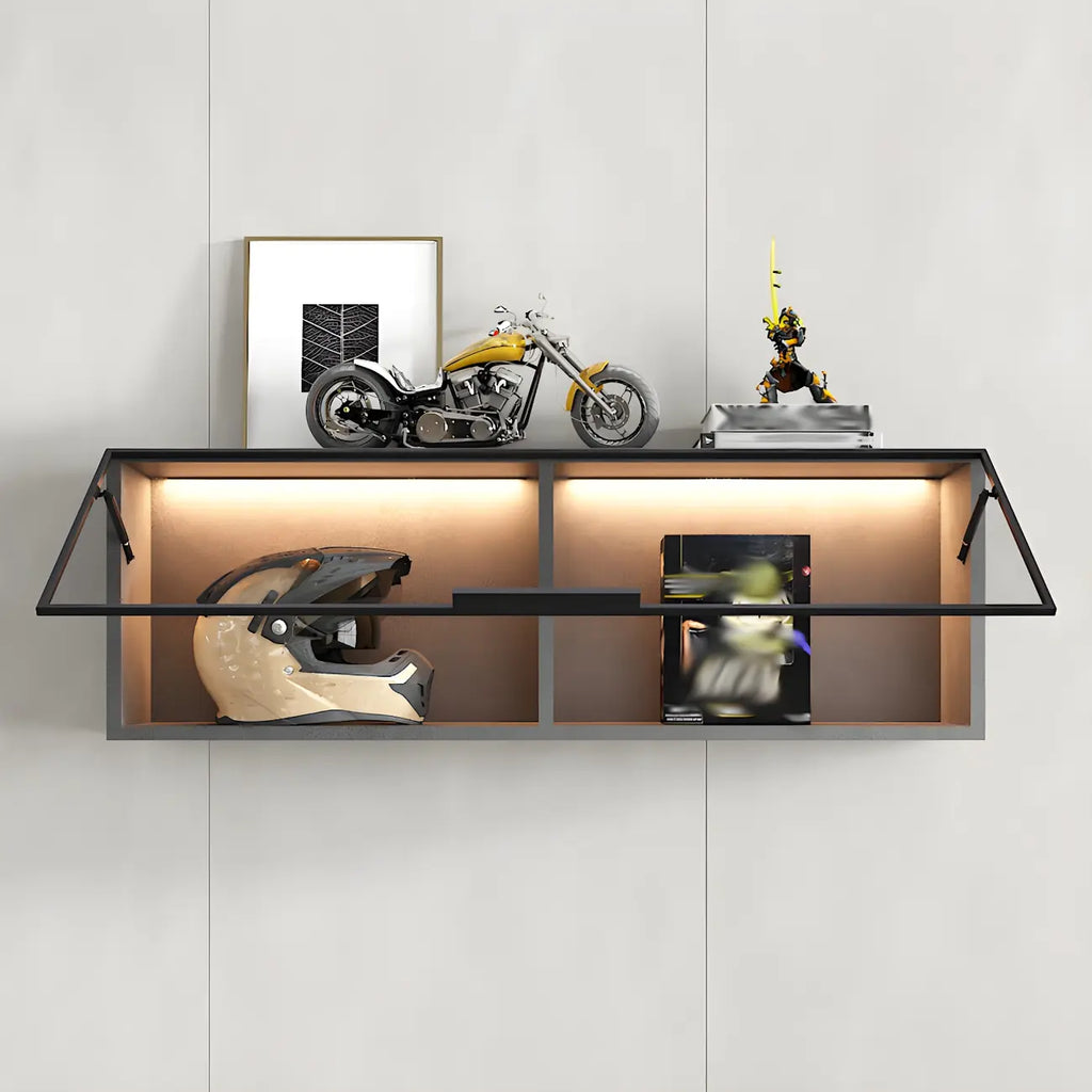 Vitrine murale noire en bois à 2 cubes avec éclairage