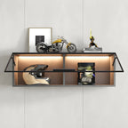 Vitrine murale noire en bois à 2 cubes avec éclairage