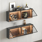 Vitrine murale noire en bois à 2 cubes avec éclairage