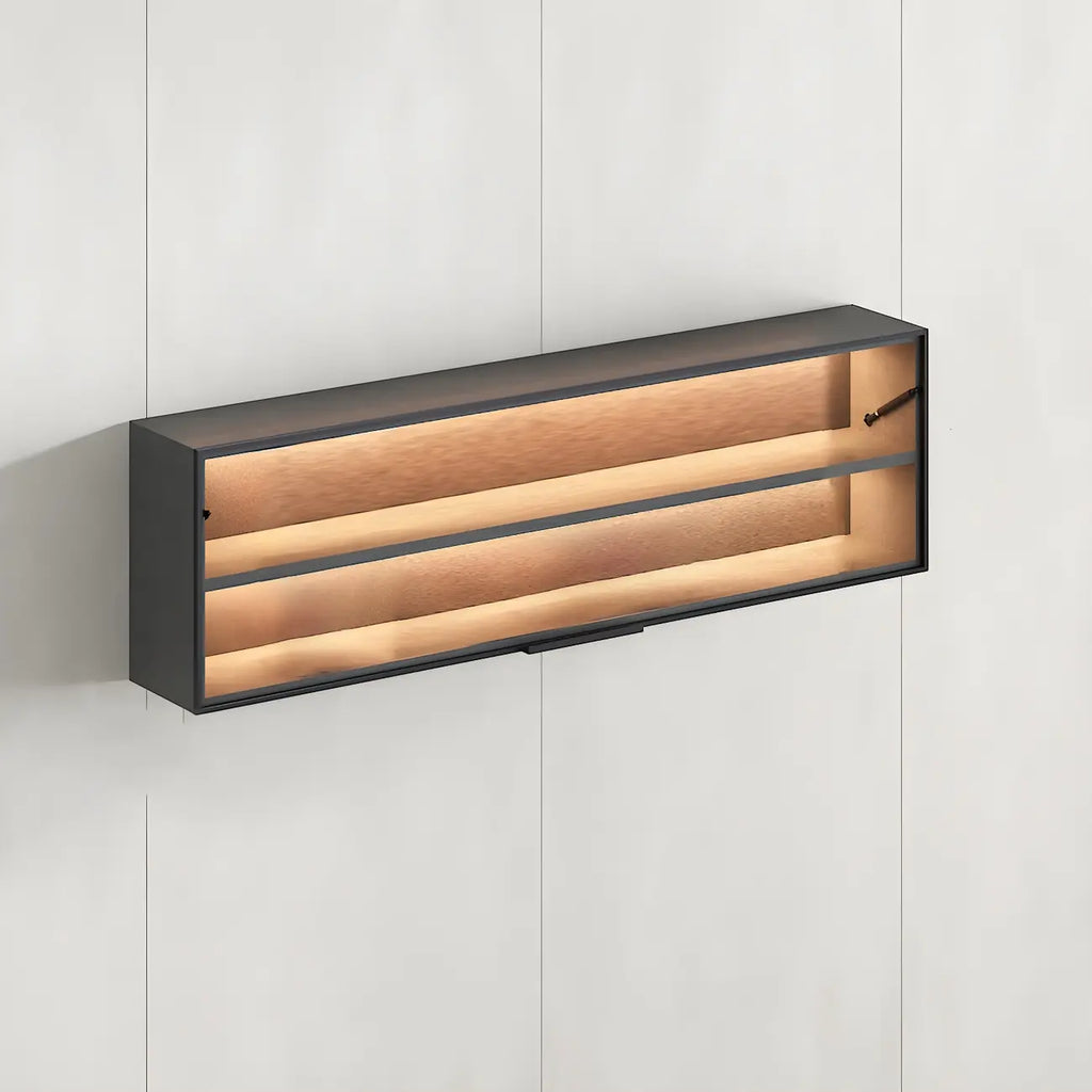 Vitrine murale noire en bois à 2 cubes avec éclairage