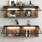 Vitrine murale noire en bois à 2 cubes avec éclairage