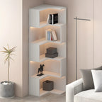Vitrine d'angle ouverte en bois noir et blanc avec éclairage