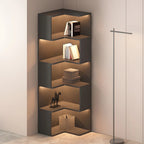 Vitrine d'angle ouverte en bois noir et blanc avec éclairage