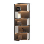 Vitrine d'angle ouverte en bois noir et blanc avec éclairage