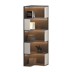 Vitrine d'angle ouverte en bois noir et blanc avec éclairage